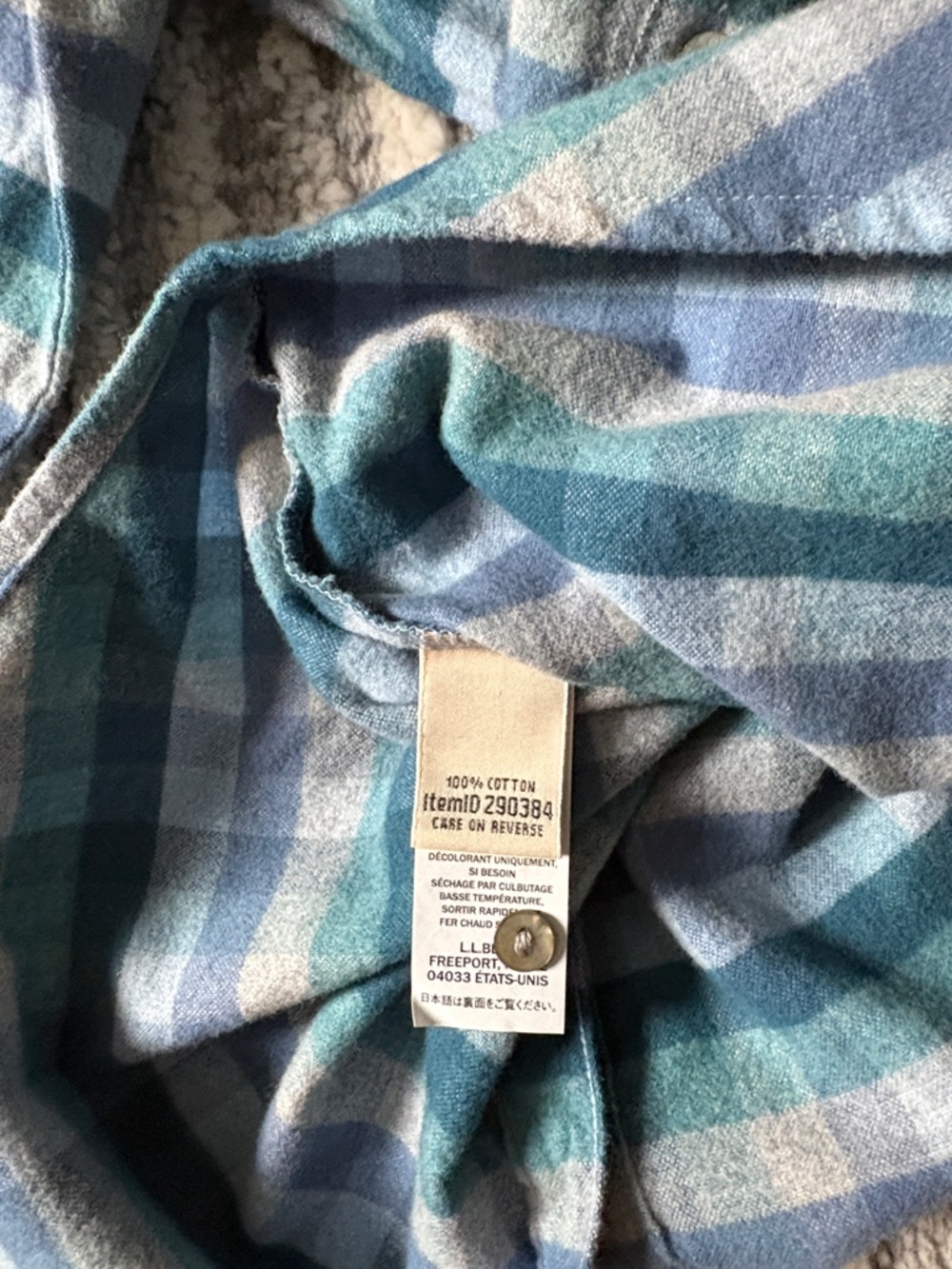 Women’s L.L. Bean Teal and Navy Plaid Button-Down Shirt-Medium - Picture 4 of 4